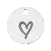 10mm Stainless steel Round Charm heart pattern x1
