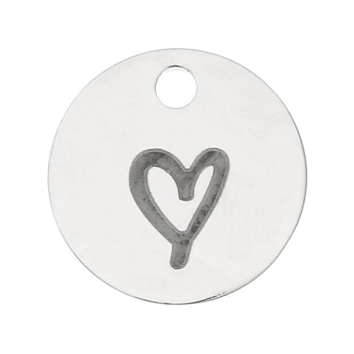 10mm Stainless steel Round Charm heart pattern x1