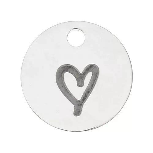 10mm Stainless steel Round Charm heart pattern x1