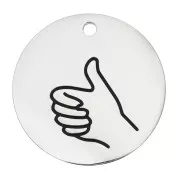 25mm Stainless steel 316L Round pendant - Thumb pattern x1