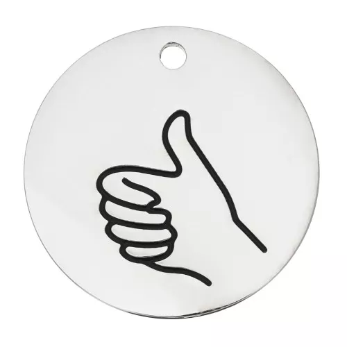 25mm Stainless steel 316L Round pendant - Thumb pattern x1