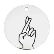 25mm Stainless steel 316L Round pendant - Fingers crossed pattern x1