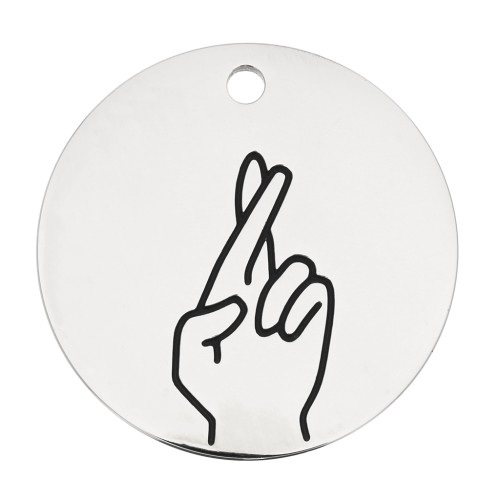 25mm Stainless steel 316L Round pendant - Fingers crossed pattern x1