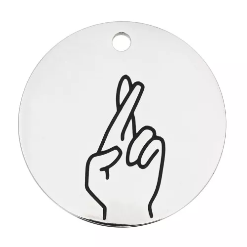 25mm Stainless steel 316L Round pendant - Fingers crossed pattern x1