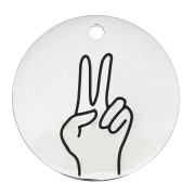 25mm Stainless steel 316L Round pendant - Peace and Love pattern x1|raw }}