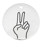 25mm Stainless steel 316L Round pendant - Peace and Love pattern x1