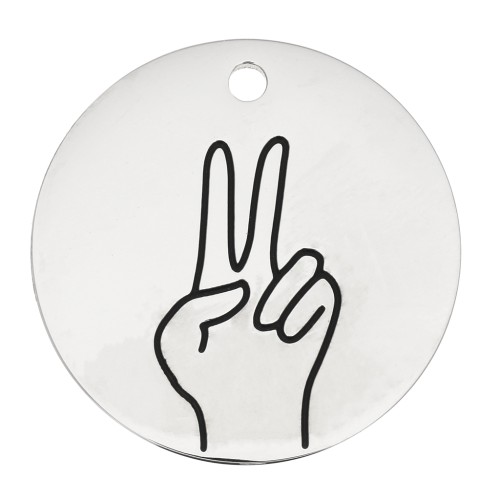 25mm Stainless steel 316L Round pendant - Peace and Love pattern x1