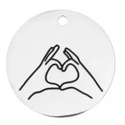 25mm Stainless steel 316L Round pendant - heart with hands pattern x1