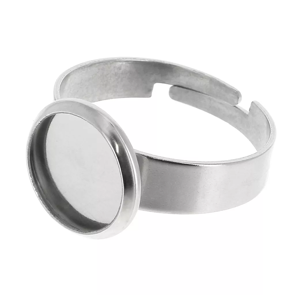Stainless Steel Adjustable ring for 10mm flat back cabochon x1