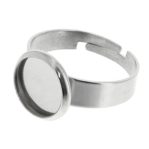 Stainless Steel Adjustable ring for 10mm flat back cabochon x1
