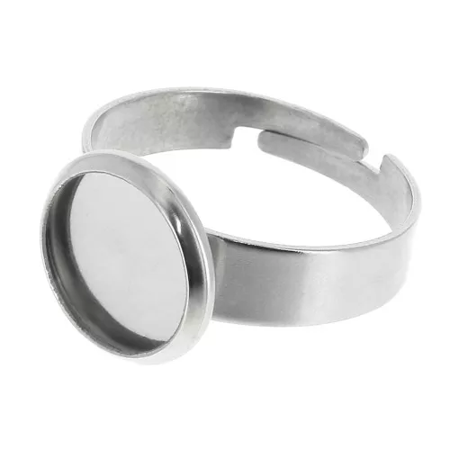 Stainless Steel Adjustable ring for 10mm flat back cabochon x1