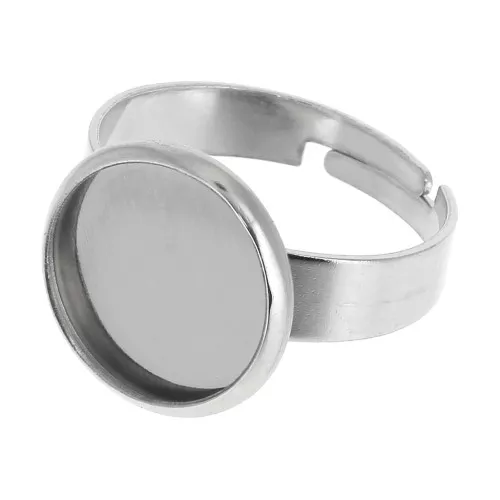 Stainless Steel Adjustable ring for 12mm flat back cabochon x1