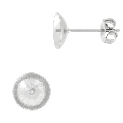 Stainless steel Earstuds for 8 and 10 mm half-drilled beads x2