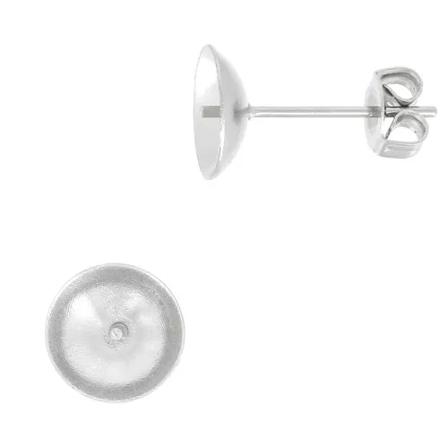 Stainless steel Earstuds for 8 and 10 mm half-drilled beads x2