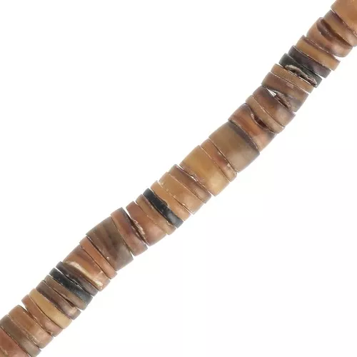 5mm Round Heishi dyed mother-of-pearl beads - Light Brown x60cm