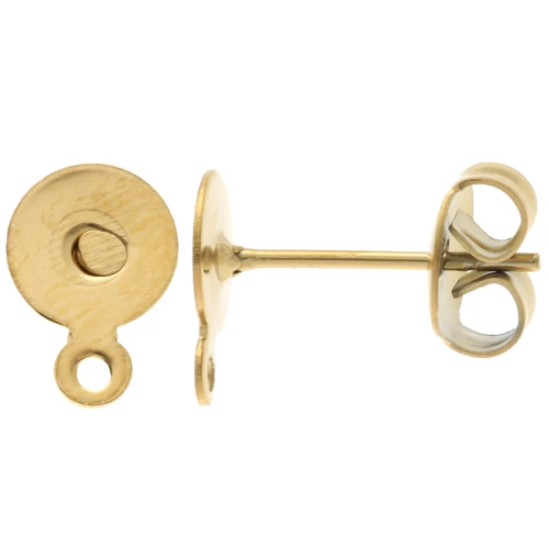 Disc earstuds 6 mm with closed ring - Stainless steel 304L Gold x2