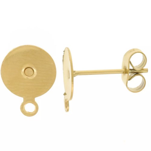 8 mm disc earstuds with closed ring - 304L gold-plated stainless steel x2