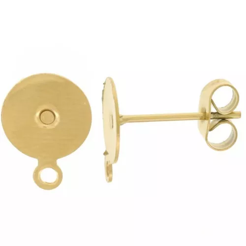 8 mm disc earstuds with closed ring - 304L gold-plated stainless steel x2