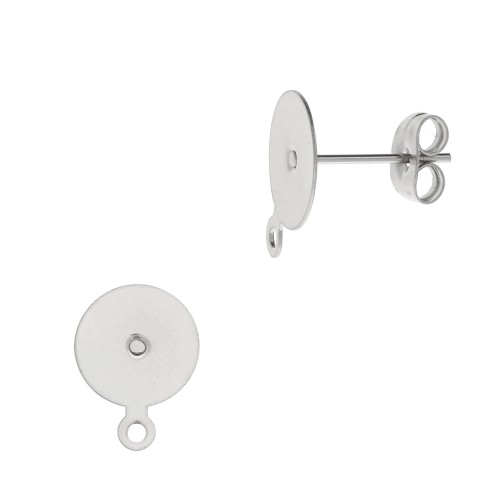 8mm 304 Stainless steel disk earstuds with closed ring x2
