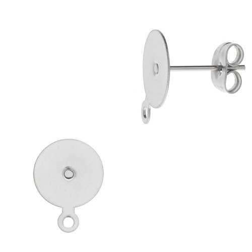 10mm 304 Stainless steel disk earstuds with closed ring x2