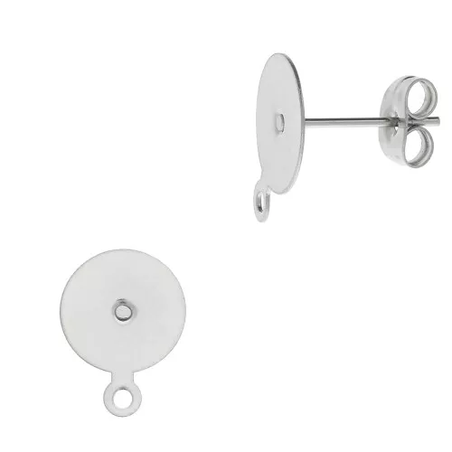 10mm 304 Stainless steel disk earstuds with closed ring x2