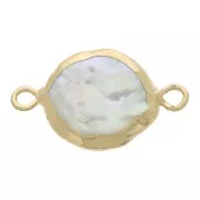 18x11mm Round 2-ring connector with freshwater pearl - Gold Tone x1
