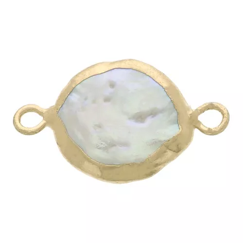 18x11mm Round 2-ring connector with freshwater pearl - Gold Tone x1
