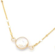 18x11mm Round 2-ring connector with freshwater pearl - Gold Tone x1