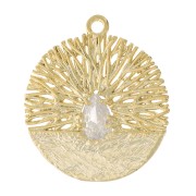 21x19mm Round worked pendant with zirconium oxide - Gold Tone - Crystal x1