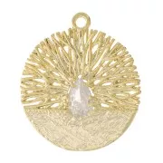 21x19mm Round worked pendant with zirconium oxide - Gold Tone - Crystal x1