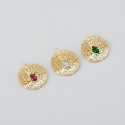 21x19mm Round worked pendant with zirconium oxide - Gold Tone - Crystal x1