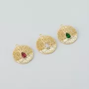 21x19mm Round worked pendant with zirconium oxide - Gold Tone - Crystal x1