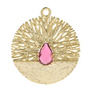 21x19mm Round worked pendant with zirconium oxide - Gold Tone - Red x1|raw }}