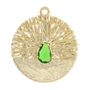 21x19mm Round worked pendant with zirconium oxide - Gold Tone - Green x1|raw }}