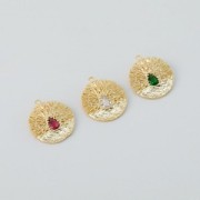 21x19mm Round worked pendant with zirconium oxide - Gold Tone - Green x1