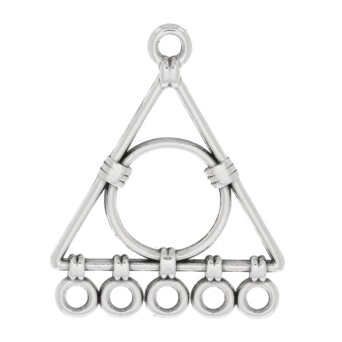 30x24mm Triangle Connector/pendant with 5 rings - Antique Silver Plating x1