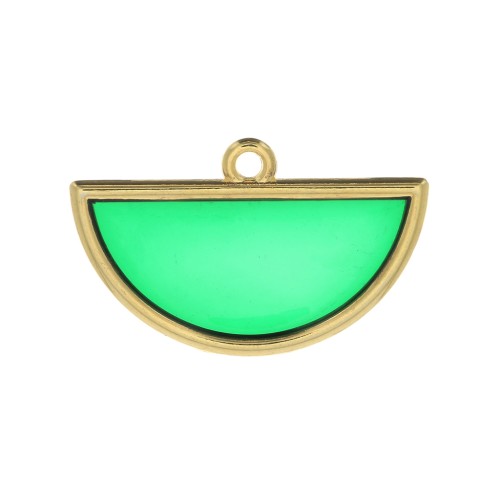 18.5x30mm Epoxy resin half-circle pendant stained glass effect - Gold - Green x1