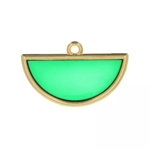 18.5x30mm Epoxy resin half-circle pendant stained glass effect - Gold - Green x1