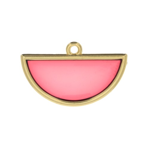 18.5x30mm Epoxy resin half-circle pendant stained glass effect - Gold Tone - Redx1