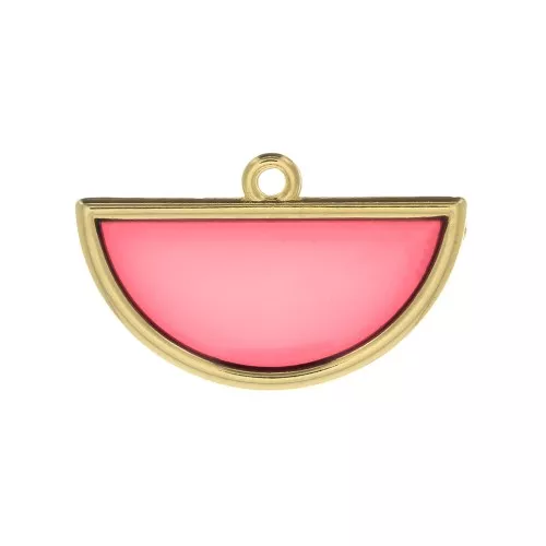 18.5x30mm Epoxy resin half-circle pendant stained glass effect - Gold Tone - Redx1