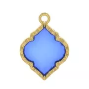 22.5x16mm Oriental shape stained glass effect Pendant - Gold Tone - Blue x1