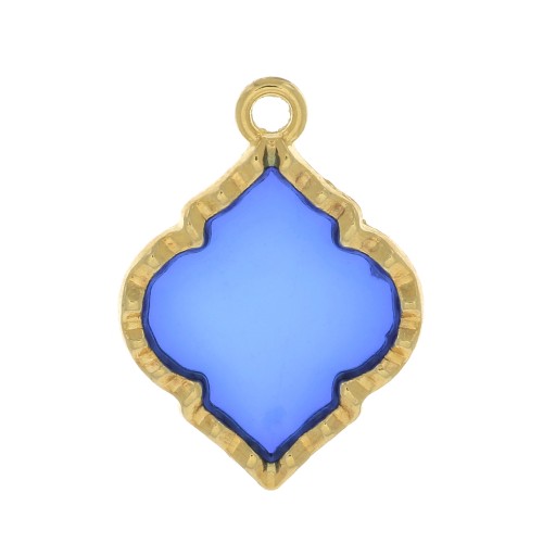 22.5x16mm Oriental shape stained glass effect Pendant - Gold Tone - Blue x1