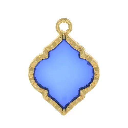 22.5x16mm Oriental shape stained glass effect Pendant - Gold Tone - Blue x1