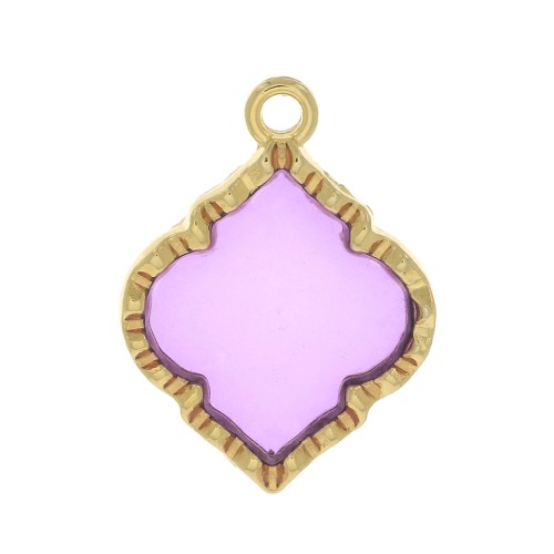 22.5x16mm Oriental shape stained glass effect Pendant - Gold Tone - Purple x1