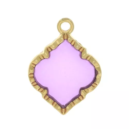 22.5x16mm Oriental shape stained glass effect Pendant - Gold Tone - Purple x1