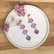 22.5x16mm Oriental shape stained glass effect Pendant - Gold Tone - Purple x1