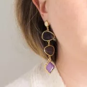 22.5x16mm Oriental shape stained glass effect Pendant - Gold Tone - Purple x1