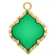 22.5x16mm Oriental shape stained glass effect Pendant - Gold Tone - Green x1