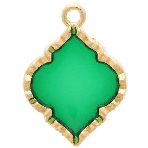22.5x16mm Oriental shape stained glass effect Pendant - Gold Tone - Green x1
