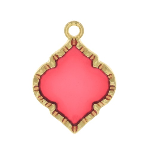 22.5x16mm Oriental shape stained glass effect Pendant - Gold Tone - Red x1